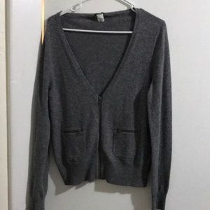 J Crew zip cardigan grey sweater Size Medium.